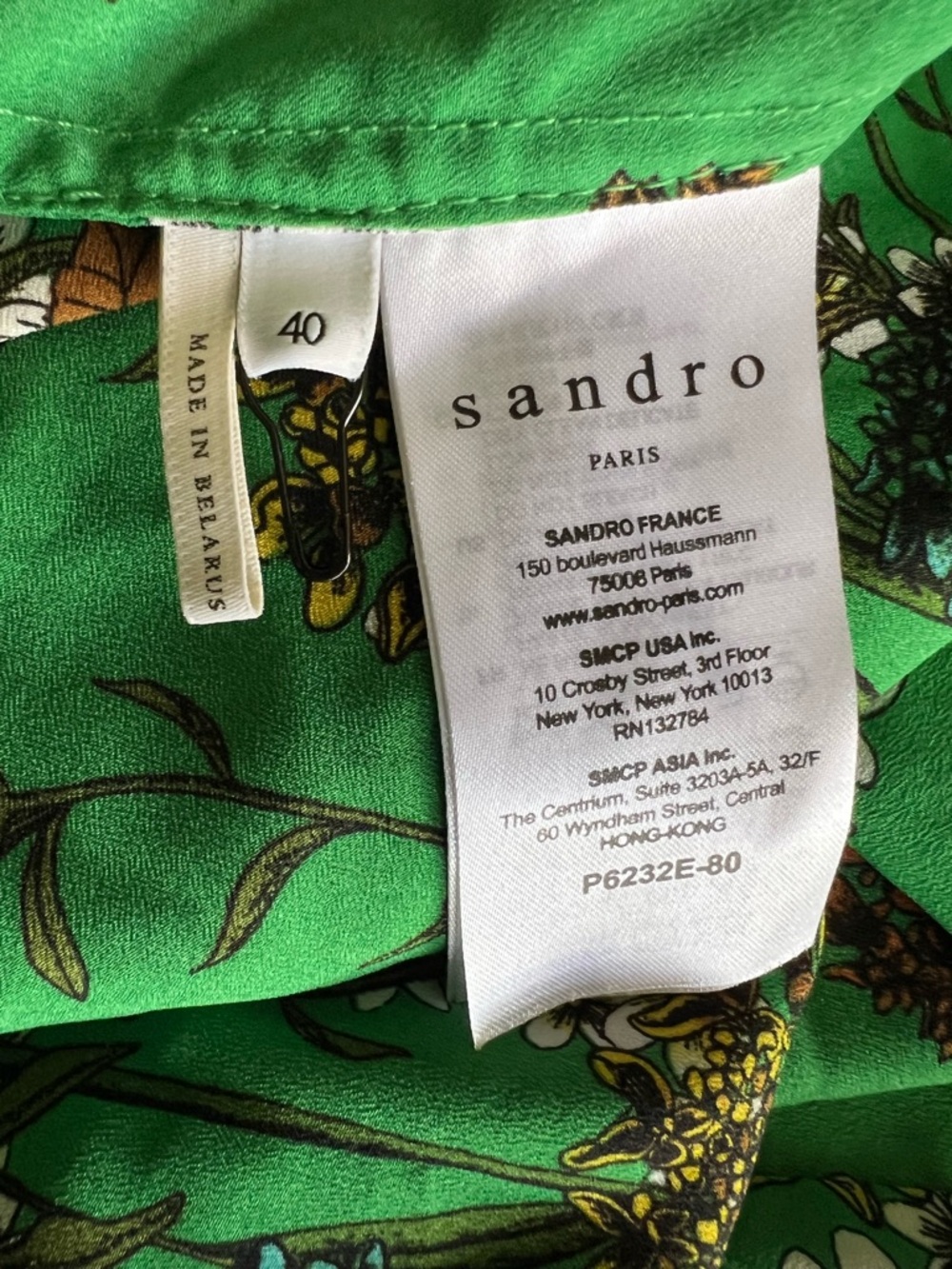 Sandro Green Floral Short-Sleeve Jumpsuit with Red Blooms - Picture 7 of 11